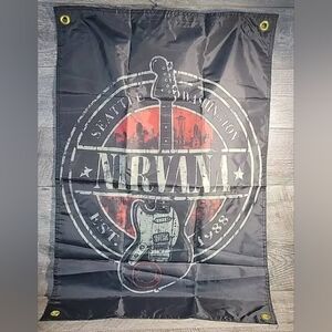 Nirvana Guitar Tribute Flag Banner Wall Hanging Grommeted NEW 23.5 x 35"